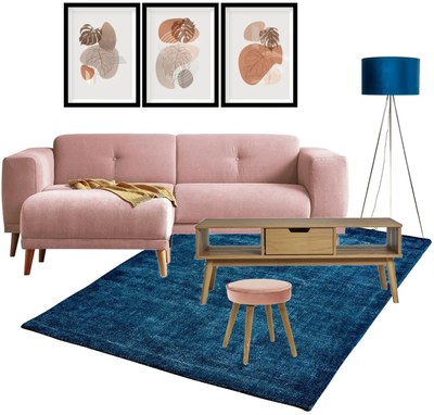 Ružovo-modrá obývačka