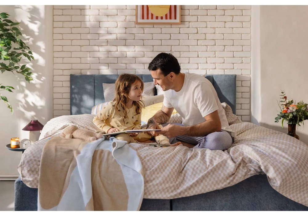 Modrá boxspring posteľ s úložným priestorom 180x200 cm Elva Bold Line – Bonami Selection