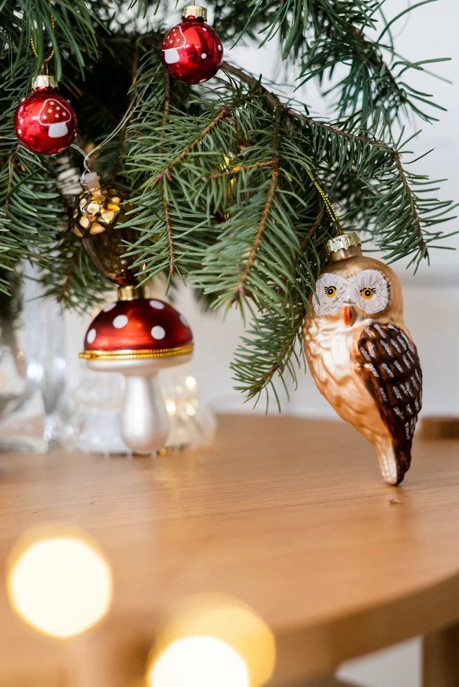 Sklenená ručne vyrobená vianočná ozdoba 13 cm Owl – Sass & Belle