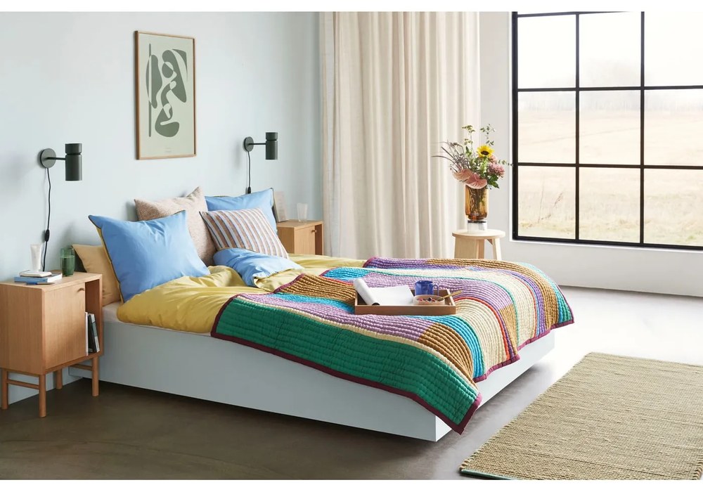 Modro-hnedý bavlnený vankúš Hübsch Rita, 50 x 50 cm