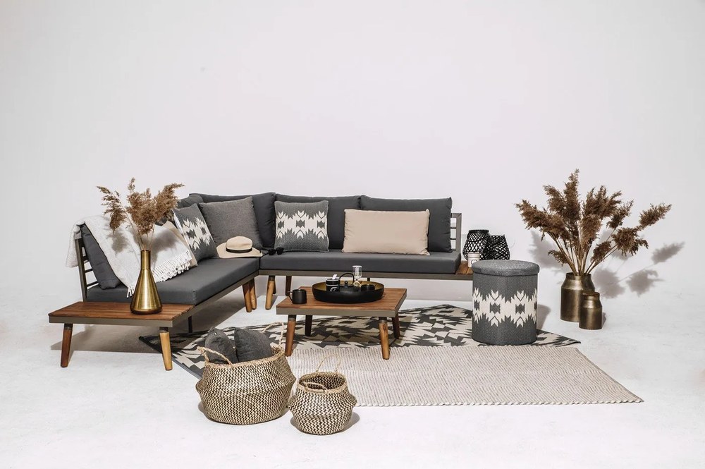 Sivá záhradná pohovka s konštrukciou z akáciového dreva Bonami Selection Lustio