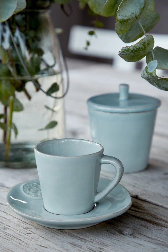 Tyrkysová kameninová šálka s tanierikom Costa Nova Esme, 190 ml