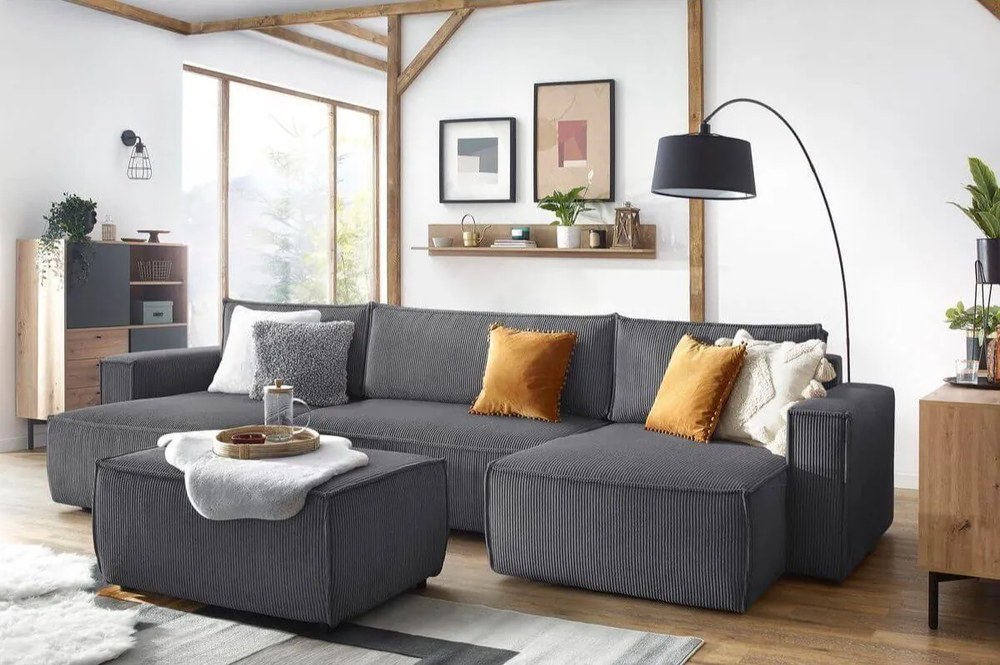 Tmavosivý menčestrový taburet Nihad – Bobochic Paris