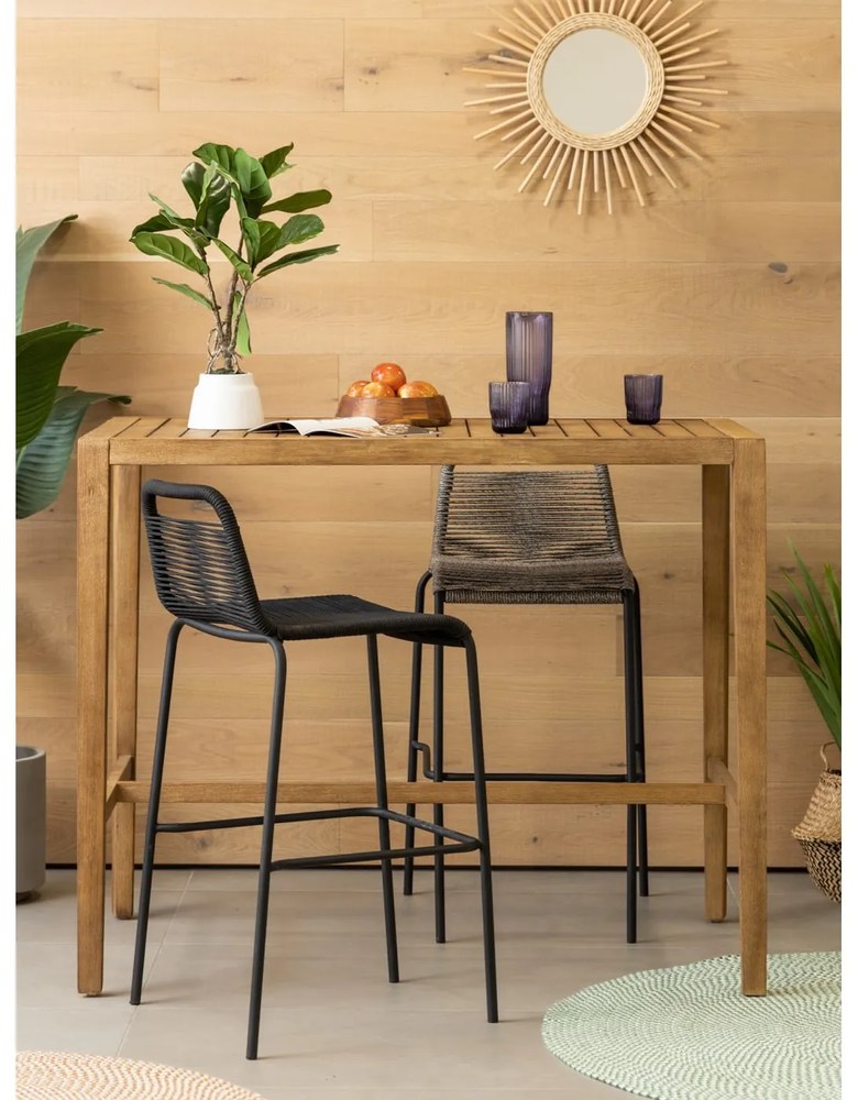 Čierna barová stolička s oceľovou konštrukciou Kave Home Glenville, výška 74 cm