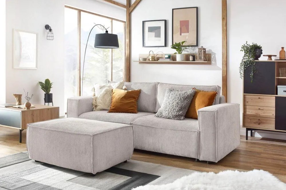 Béžová menčestrová rozkladacia pohovka 245 cm Nihad – Bobochic Paris