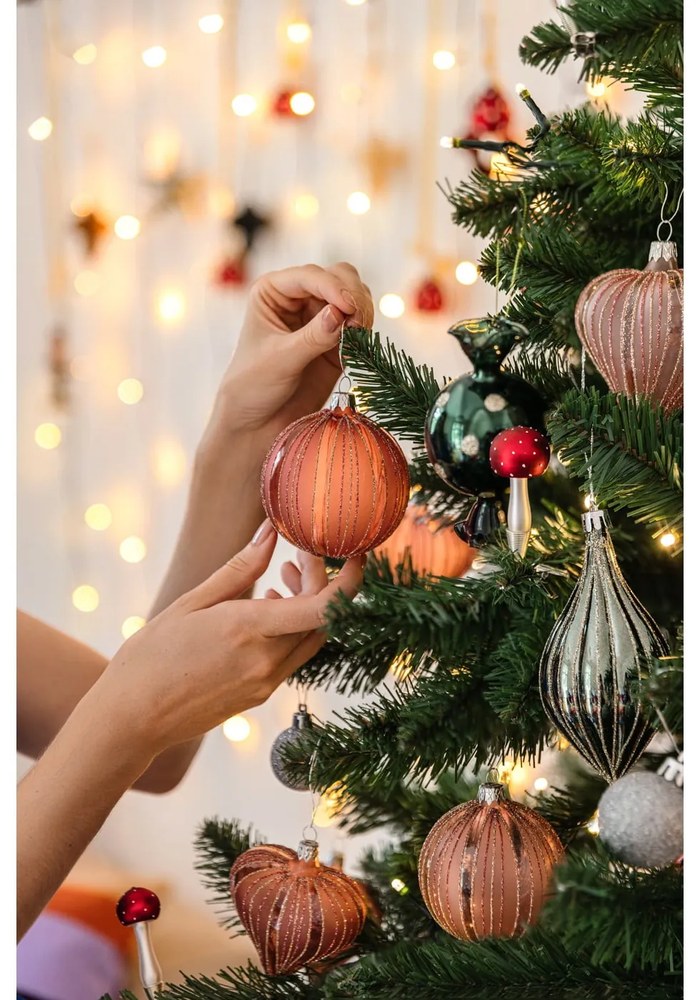 Sklenené ručne fúkané vianočné gule v súprave 3 ks ø 8 cm – Ego Dekor