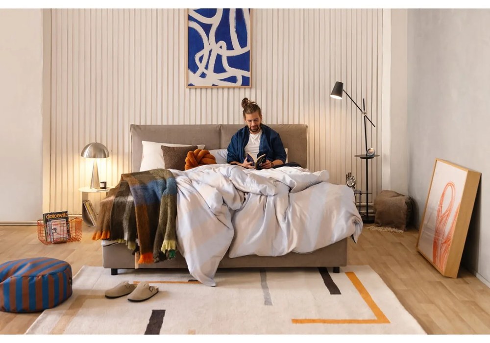 Čalúnená dvojlôžková posteľ taupe s úložným priestorom s roštom 180x200 cm Myra Pillow – Bonami Selection