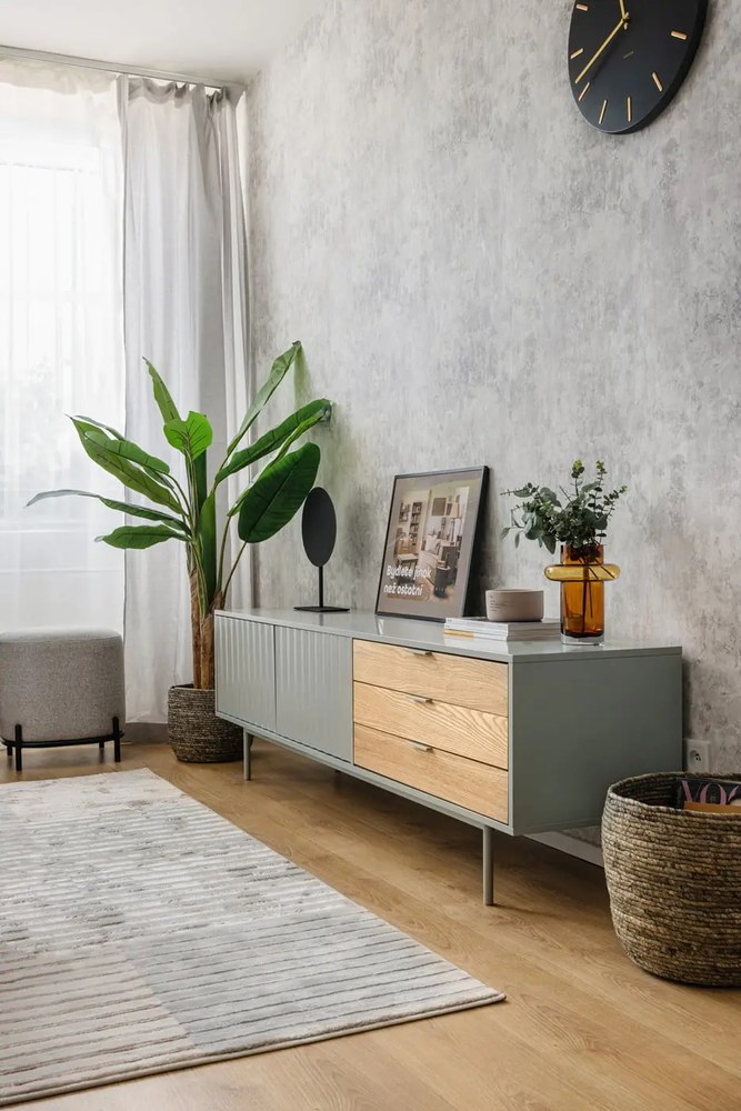 TV stolík v dekore duba v šedo-prírodnej farbe 180x52 cm Sierra – Teulat