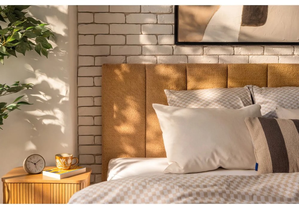 Čalúnená dvojlôžková posteľ s úložným priestorom s roštom 160x200 cm v horčicovej farbe Thessa Bold Line – Bonami Selection