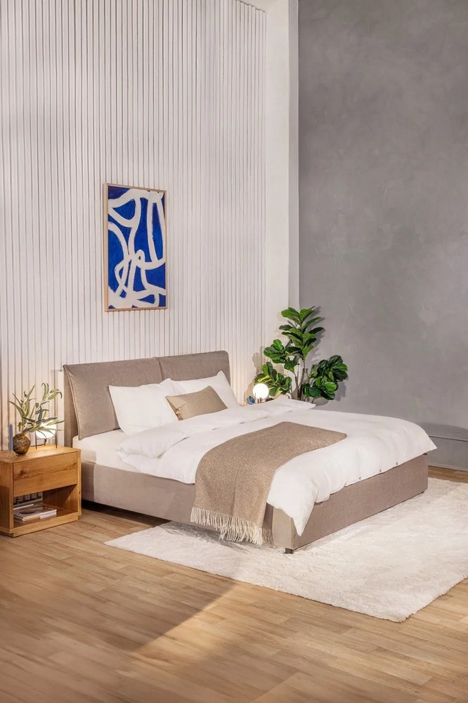 Čalúnená dvojlôžková posteľ taupe s úložným priestorom s roštom 180x200 cm Myra Pillow – Bonami Selection