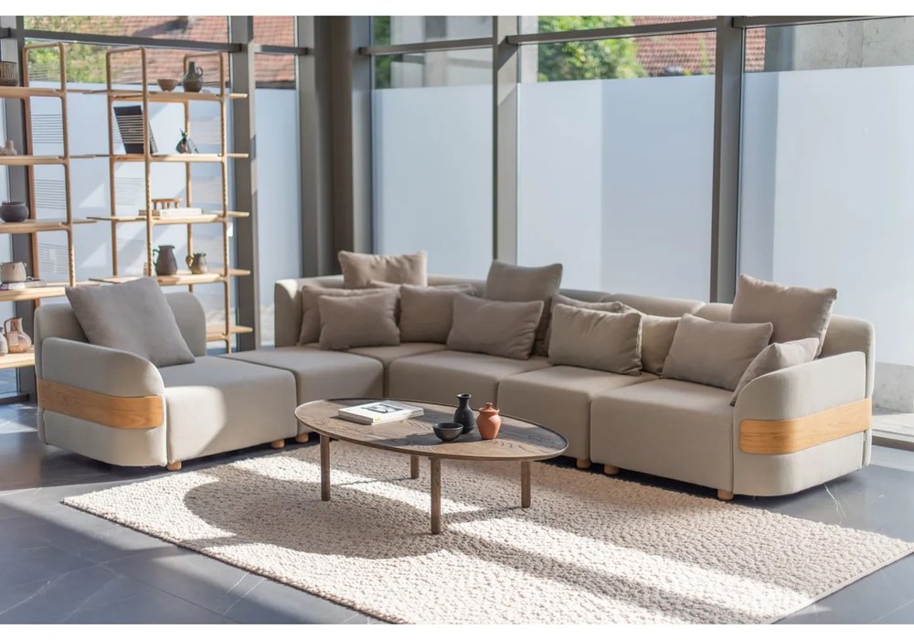 Svetlosivý vankúš k modulárnej pohovke s poťahom zo zmesi vlny a ľanu Hugg - Gazzda