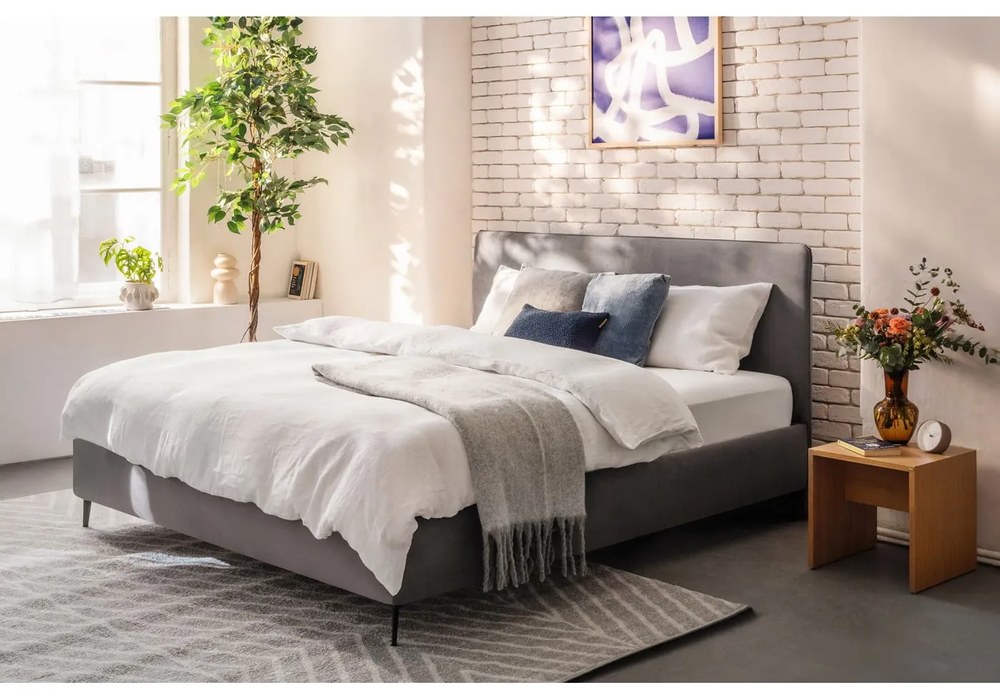 Sivá čalúnená dvojlôžková posteľ s roštom 180x200 cm Noira Slim – Bonami Selection
