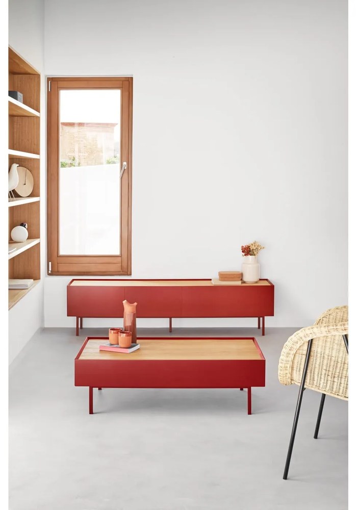 Červený TV stolík v dekore duba 180x45 cm Arista – Teulat
