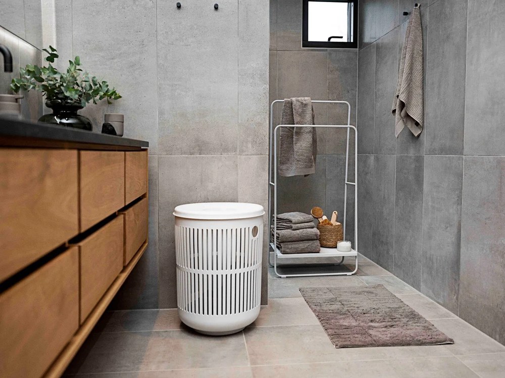 Sivohnedá bavlnená kúpeľňová predložka Zone Tiles, 80 x 50 cm