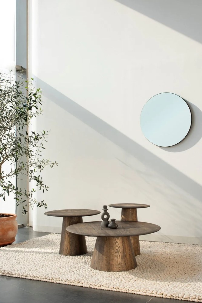 Hnedý okrúhly konferenčný stolík z dubového dreva ø 80 cm Mushroom – Gazzda