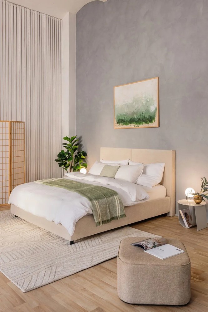 Béžová čalúnená dvojlôžková posteľ s úložným priestorom s roštom 160x200 cm Myra Bold – Bonami Selection