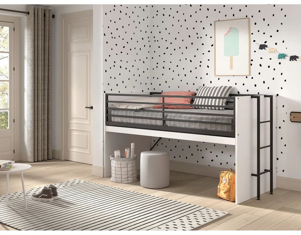 Biela vyvýšená detská posteľ s roštom 90x200 cm Sam – Vipack