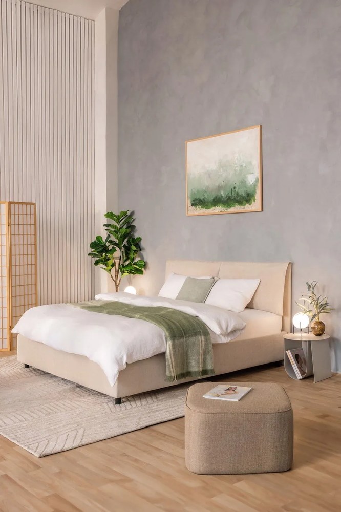 Béžová čalúnená dvojlôžková posteľ s úložným priestorom s roštom 160x200 cm Myra Pillow – Bonami Selection