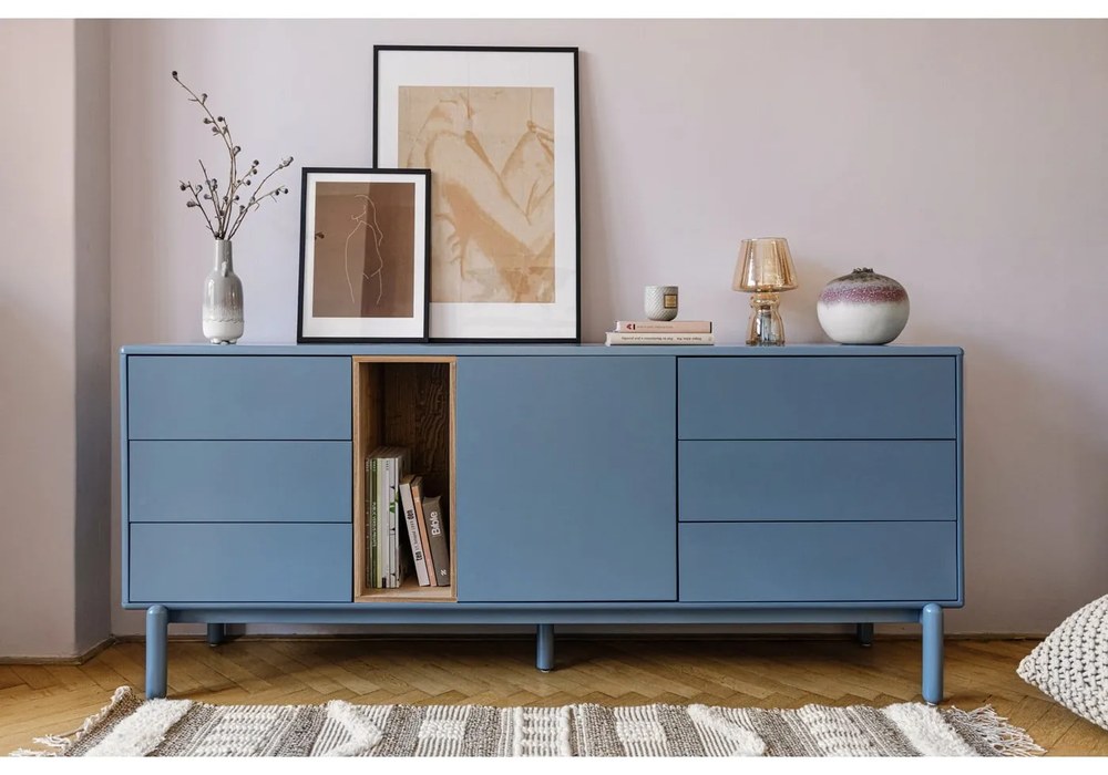 Modrá/sivá nízka komoda 180x76 cm Corvo – Teulat