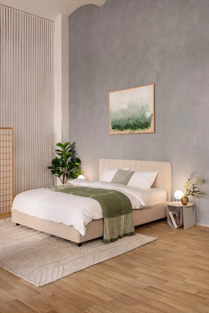 Béžová čalúnená dvojlôžková posteľ s úložným priestorom s matracom/s roštom 160x200 cm Myra Slim Line – Bonami Selection