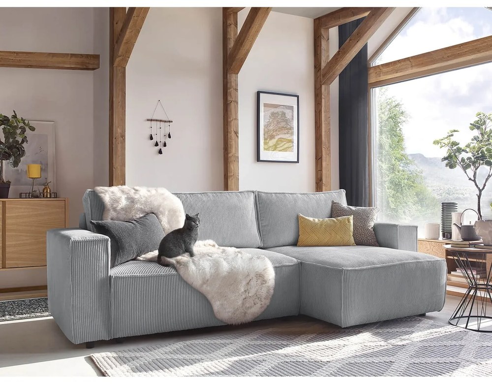 Svetlosivá menčestrová rozkladacia rohová variabilná pohovka Nihad – Bobochic Paris