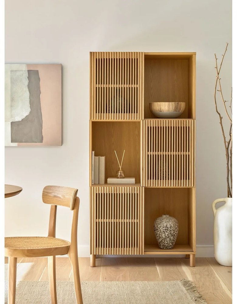 Knižnica v dekore duba s posuvnými dverami v prírodnej farbe 85x170 cm Beyla – Kave Home