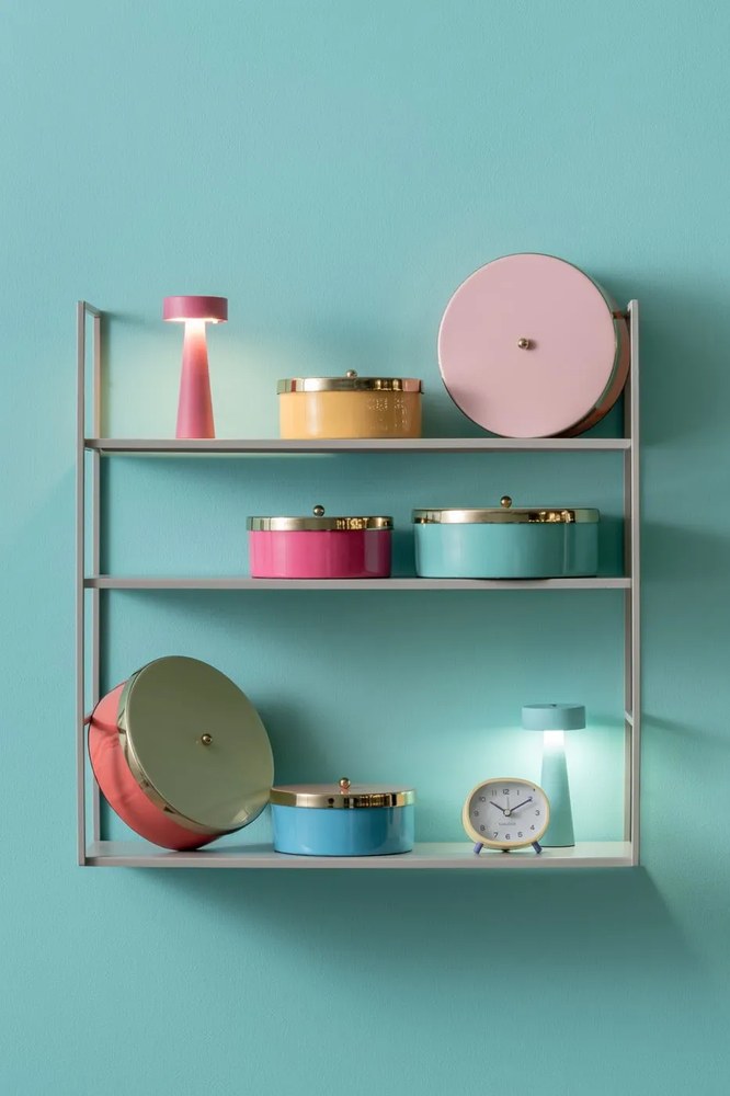 Modrý dekoratívny kovový úložný box ø 16x6 cm Double Funky – PT LIVING