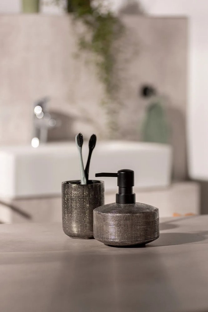 Keramický téglik na zubné kefky v striebornej farbe Rivara – Wenko