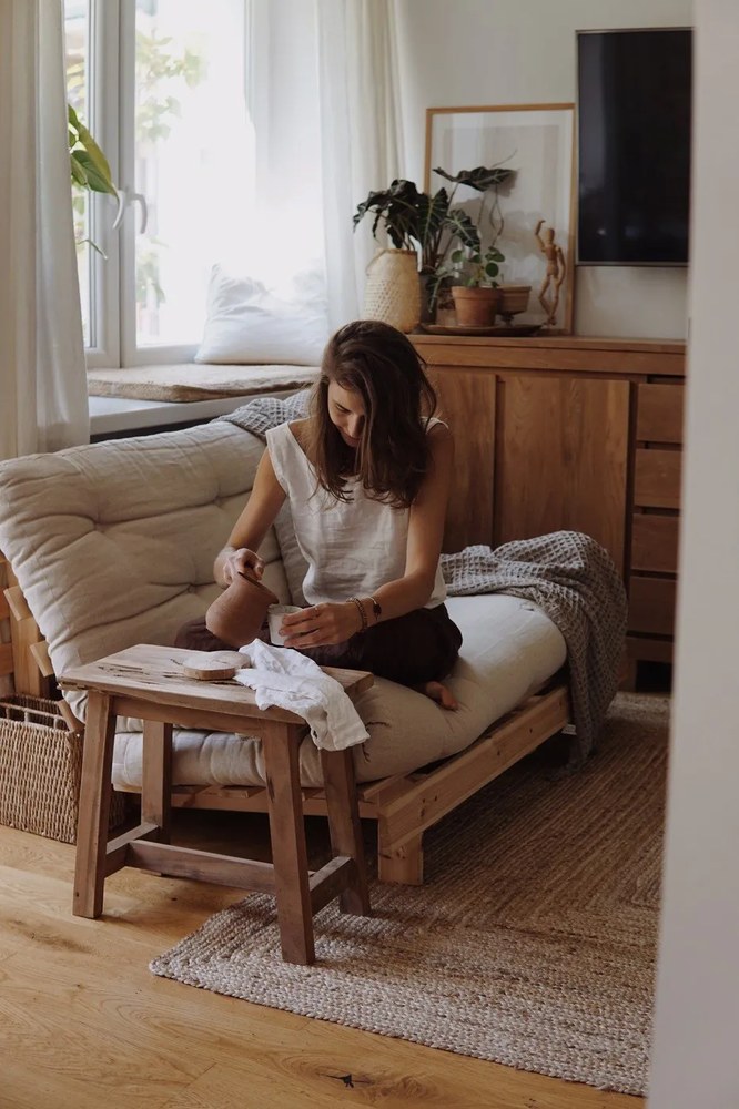 Sivobéžová ľanová rozkladacia pohovka 140 cm Roots – Karup Design