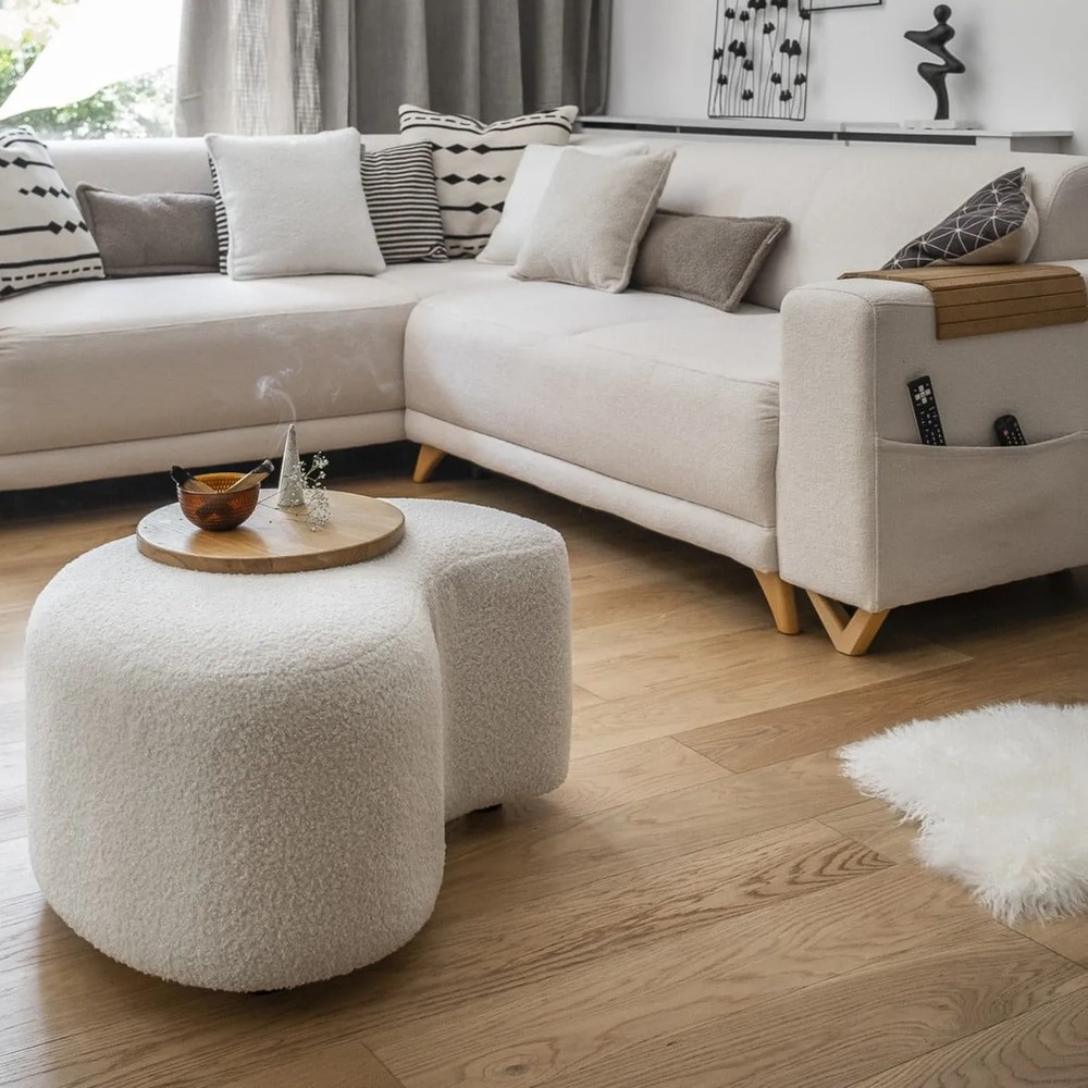 Biely taburet z textílie buklé Miuf – Miuform