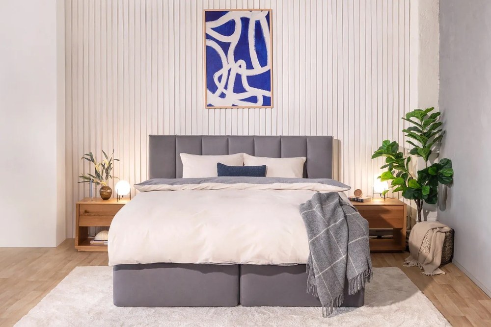 Sivá boxspring posteľ 160x200 cm Olia Bold Line – Bonami Selection