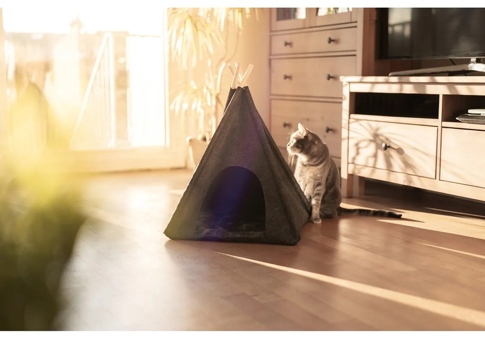 Tmavosivý teepee stan pre domácich maznáčikov Wenko
