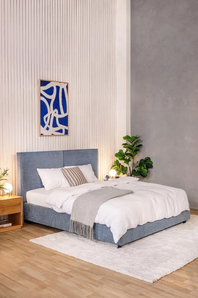 Modrá čalúnená dvojlôžková posteľ s úložným priestorom s roštom 160x200 cm Myra Bold – Bonami Selection
