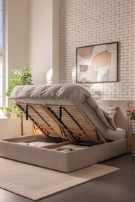 Béžová čalúnená dvojlôžková posteľ s úložným priestorom s roštom 180x200 cm Thessa Bold – Bonami Selection