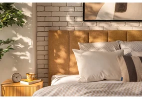 Čalúnená dvojlôžková posteľ s úložným priestorom s roštom 160x200 cm v horčicovej farbe Thessa Bold Line – Bonami Selection