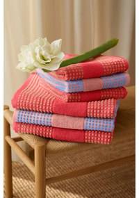 Červený froté uterák z Bio bavlny 50x100 cm Check – JUNA
