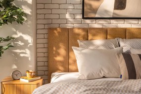 Čalúnená dvojlôžková posteľ s úložným priestorom s roštom 160x200 cm v horčicovej farbe Thessa Bold Line – Bonami Selection
