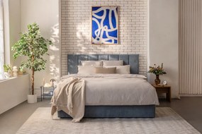 Modrá čalúnená dvojlôžková posteľ s úložným priestorom s roštom 180x200 cm Thessa Bold Line – Bonami Selection