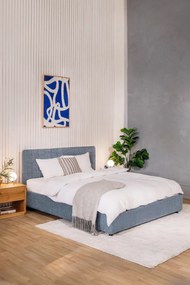 Modrá čalúnená dvojlôžková posteľ s úložným priestorom s roštom 180x200 cm Myra Slim Line – Bonami Selection