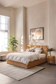Čalúnená dvojlôžková posteľ s úložným priestorom s roštom 160x200 cm v horčicovej farbe Thessa Bold Line – Bonami Selection
