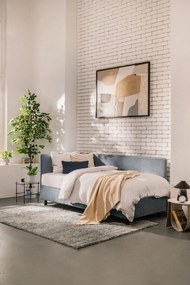 Modrá čalúnená jednolôžková posteľ s úložným priestorom s matracom 120x200 cm Avela – Bonami Selection