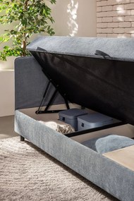 Modrá čalúnená jednolôžková posteľ s úložným priestorom s matracom 90x200 cm Avela – Bonami Selection