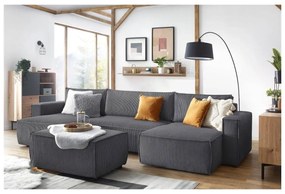 Tmavosivá menčestrová rozkladacia rohová pohovka do "U" Nihad – Bobochic Paris