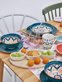 Sada 5 bielych servírovacích misiek z porcelánu na bambusovom podnose Brandani Plait