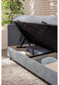 Modrá čalúnená jednolôžková posteľ s úložným priestorom s matracom 90x200 cm Avela – Bonami Selection
