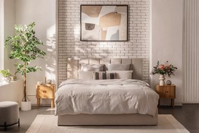 Béžová čalúnená dvojlôžková posteľ s úložným priestorom s roštom 180x200 cm Thessa Bold Line – Bonami Selection