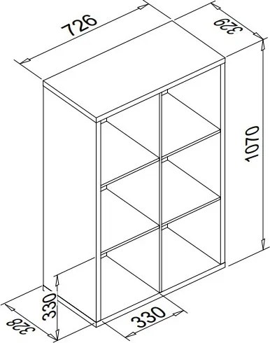 Regál Max, 3x2 priehradky, dub sonoma