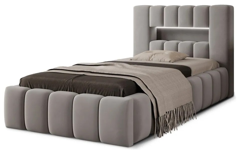 Sivá čalúnená jednolôžková posteľ s úložným priestorom s roštom 90x200 cm Lamica – ELTAP