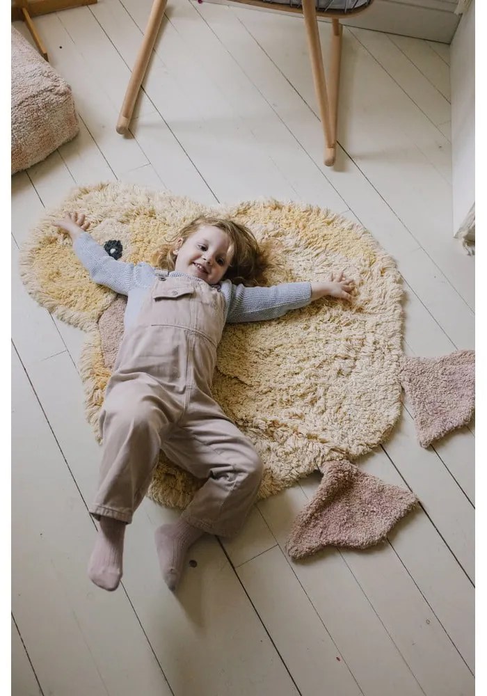 Žltý prateľný ručne tkaný bavlnený detský koberec 95x120 cm Ducky – Lorena Canals