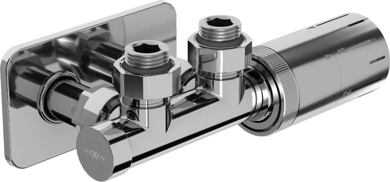Mexen G05 termostatická sada rohová s krytkou S, Duplex, DN50, chróm - W907-958-910-01